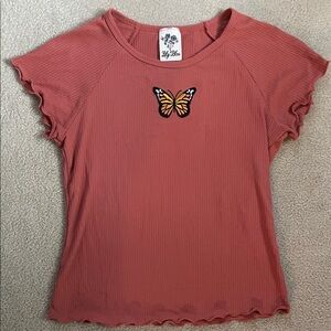 Lily Bleu Rust Short Sleeve Top with Butterfly Accent